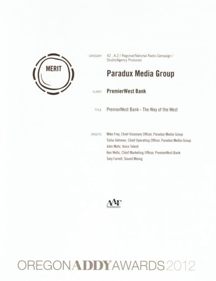 Oregon ADDY Award of Merit 2012